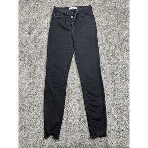 KanCan Jeans Women’s 3/25 Black High Rise Button Fly Skinny Raw Hem Stretch‎